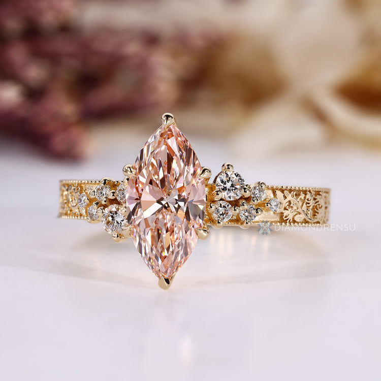 Lab grown diamond ring with tulip setting.