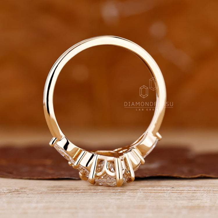Lab grown marquise diamond ring with multi stone design.