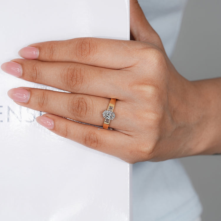 Handmade oval cut ring with two tone style.