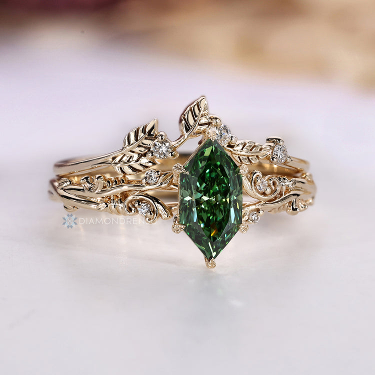 Lab grown diamond bridal set with six leaf style prongs.