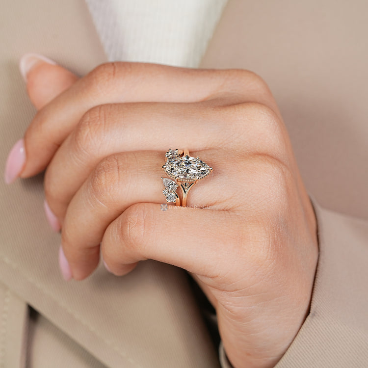 Handmade bridal set with split shank and cathedral setting.
