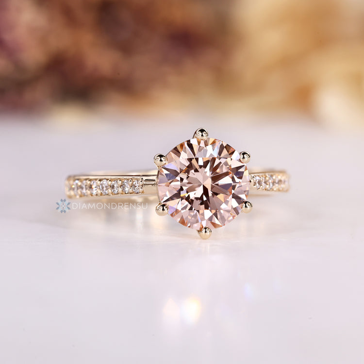 Lab grown diamond ring with six prong setting.