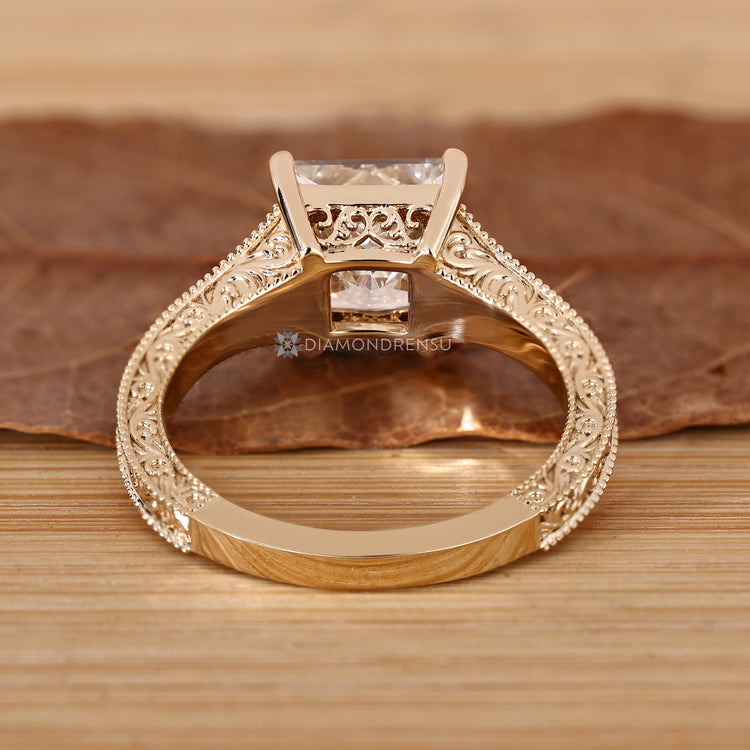 IGI certified princess cut diamond engagement ring.