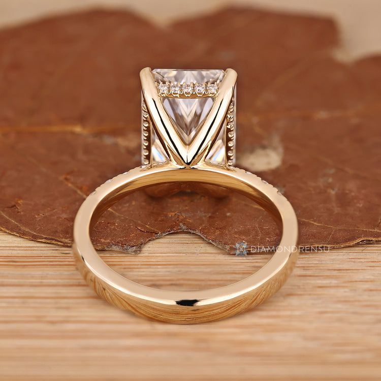 Handmade lab grown diamond ring with pave setting.