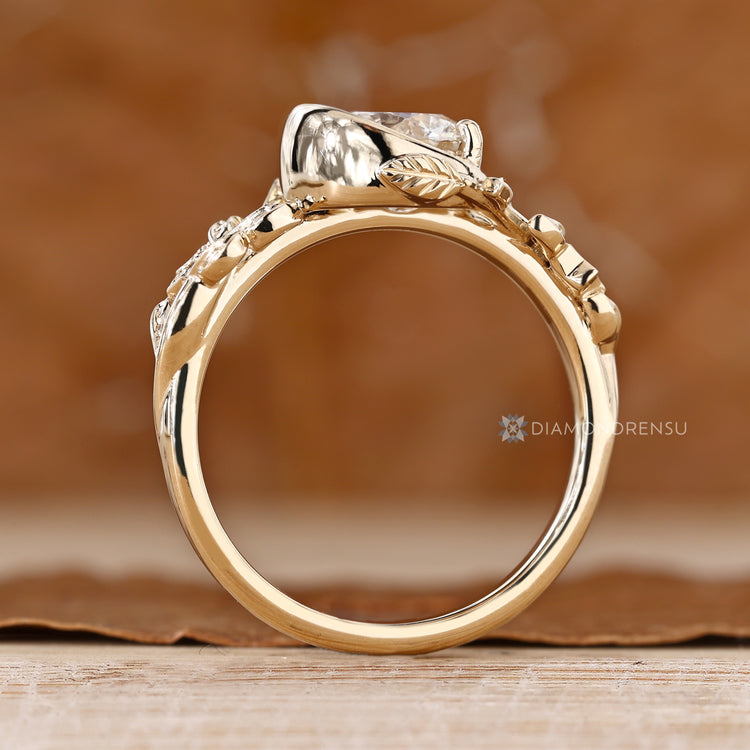 Handmade lab grown diamond ring with half bezel setting.
