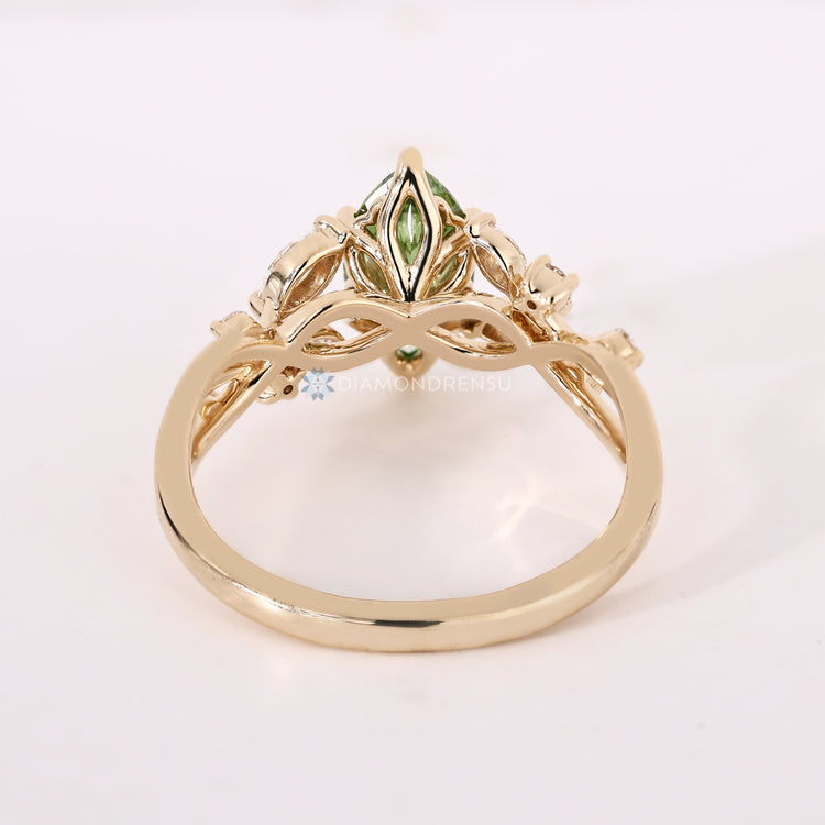 Lab grown diamond marquise engagement ring handmade.