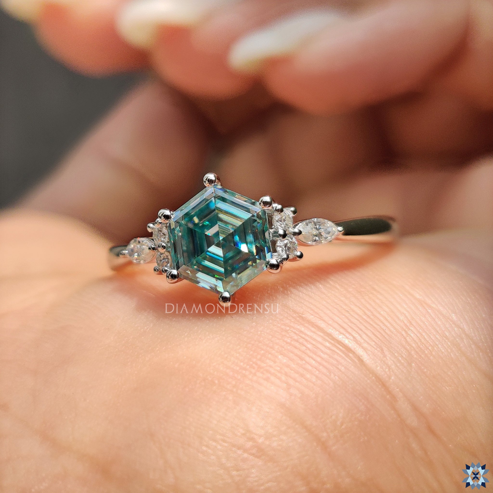 Marquise and round moissanite ring with 7 stone ring
