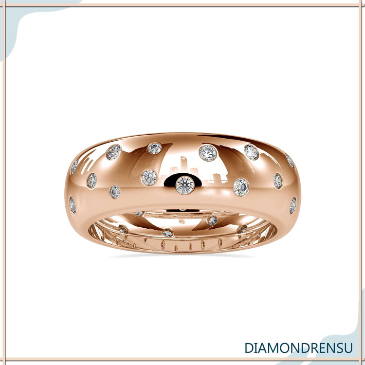 Lab grown diamond eternity band with flush design.
