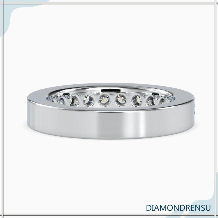 Custom channel set wedding ring with lab grown stones.
