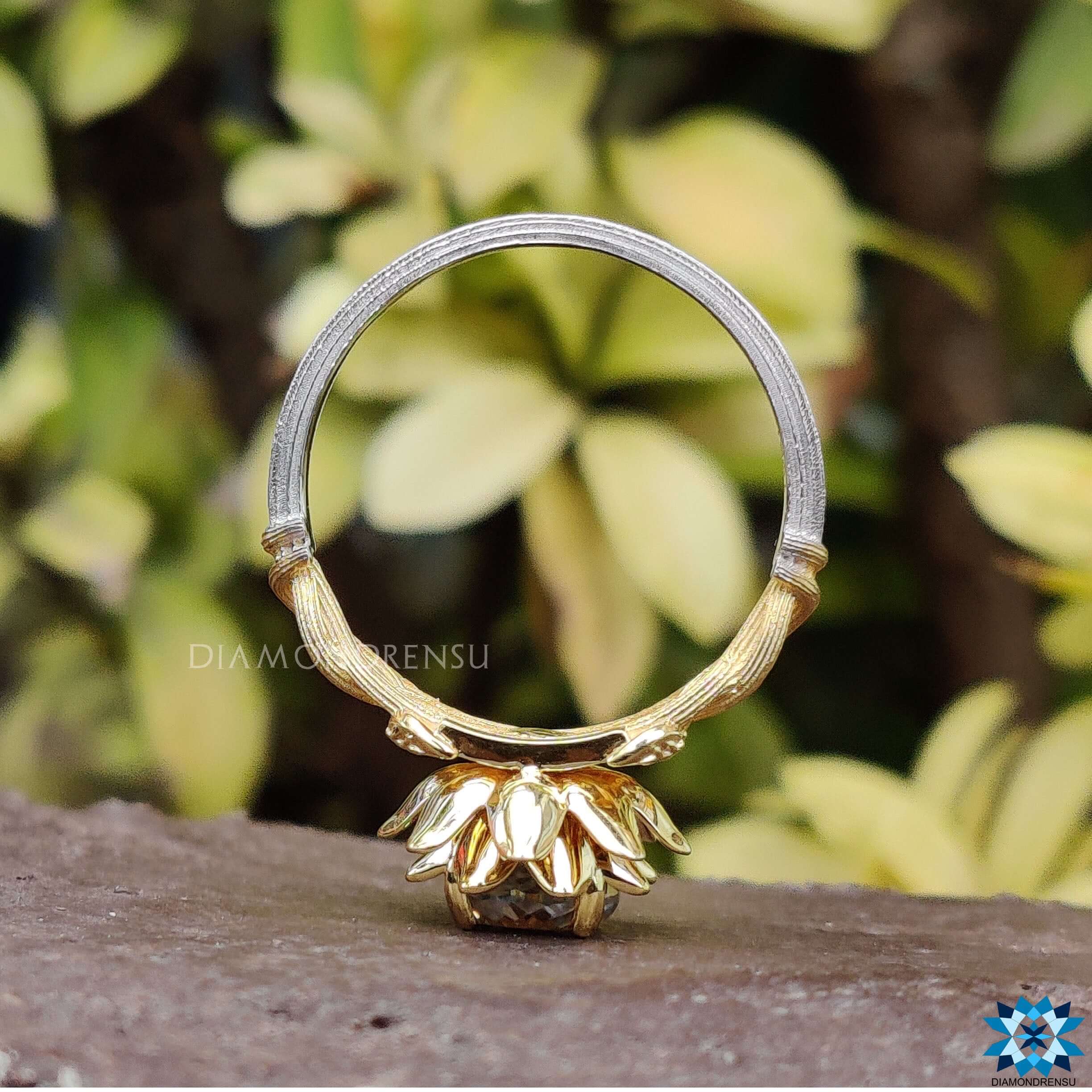 Stylish twist ring setting that adds a modern touch to a classic design.
