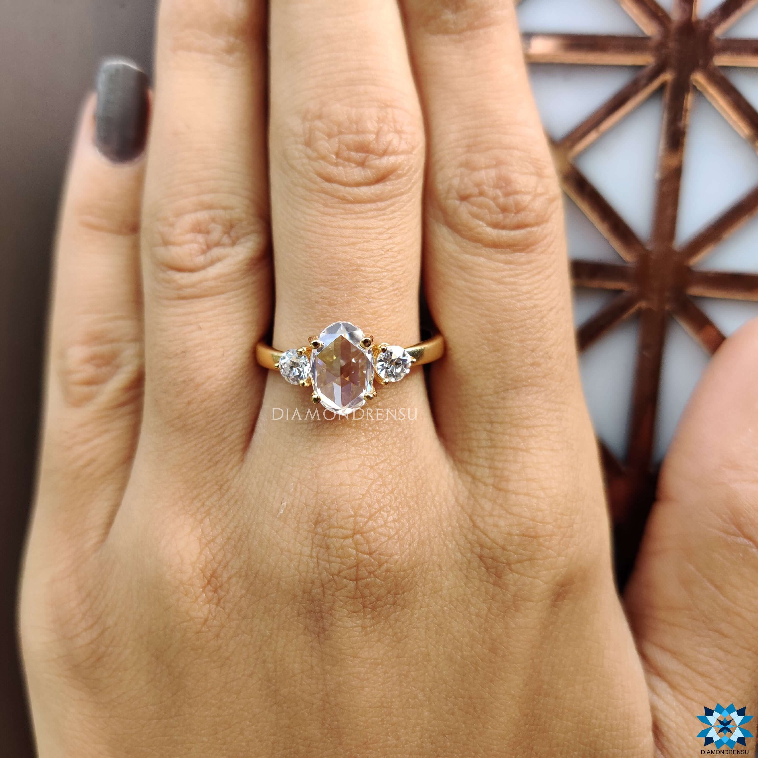 Yellow Gold Oval Rose Cut Engagement Ring - Main Image