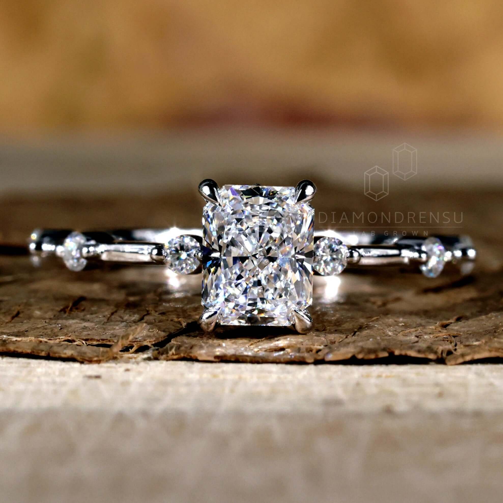 Radiant cut white gold engagement ring for a timeless and modern touch.