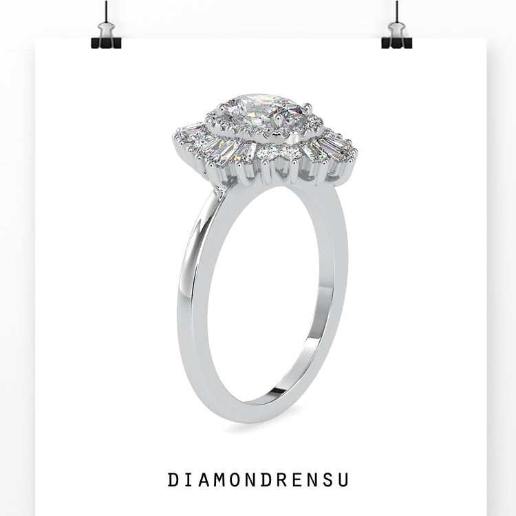 Yellow gold diamond ring with round prong setting.
