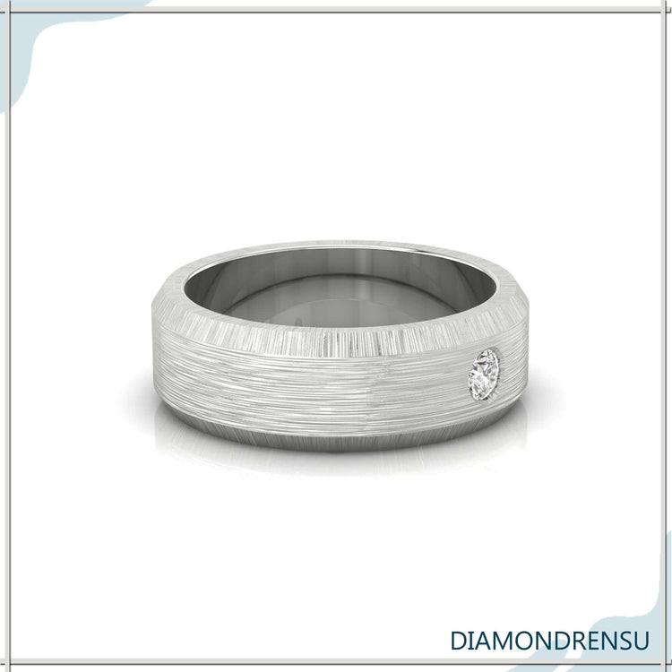Mens diamond wedding band featuring one round diamond band.
