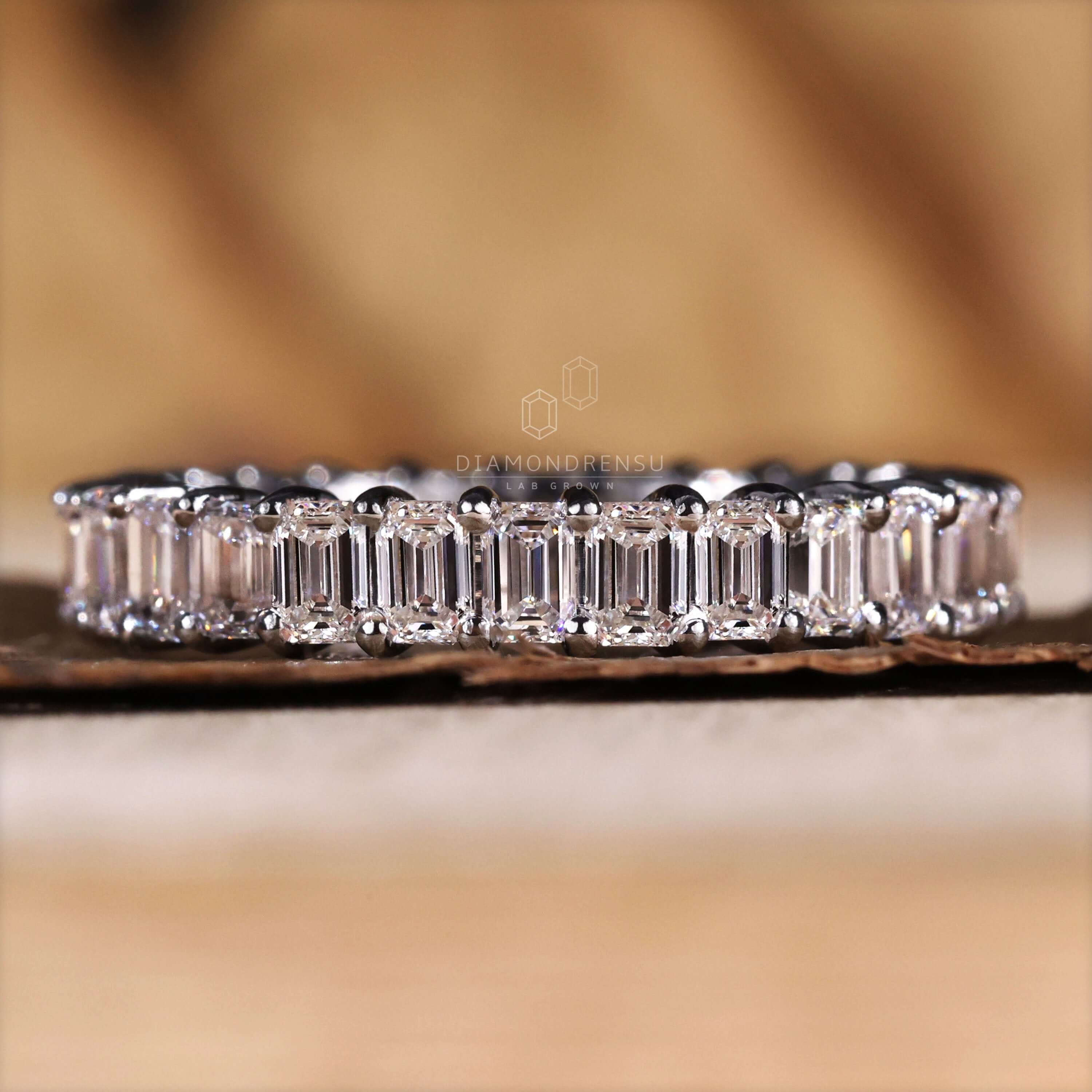 emerald cut lab created diamond band