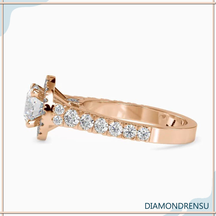 Round cut pave band crafted in yellow gold.
