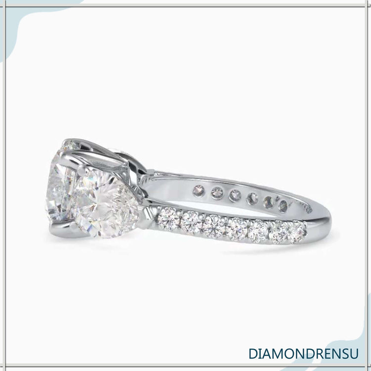 White gold diamond ring featuring lab grown stones.
