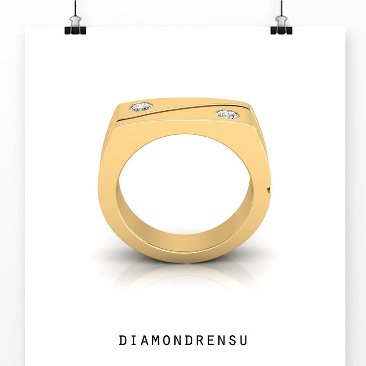 Men's diamond wedding ring with minimalist wave diamond ring detail.
