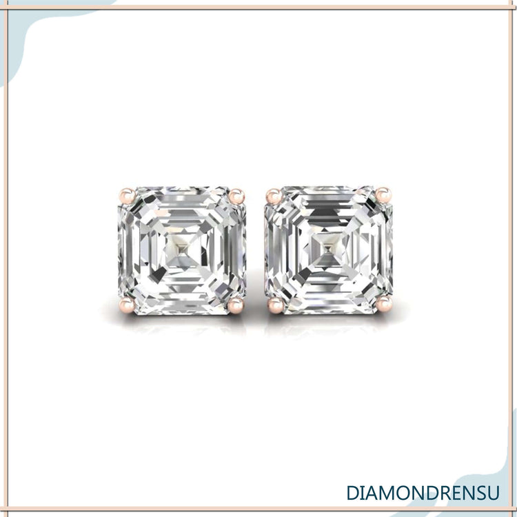 Gold stud earrings with clean square diamond shape.
