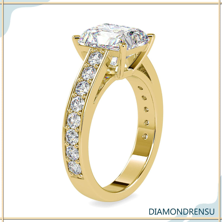 Buy diamond ring in tab prong design with handmade band.
