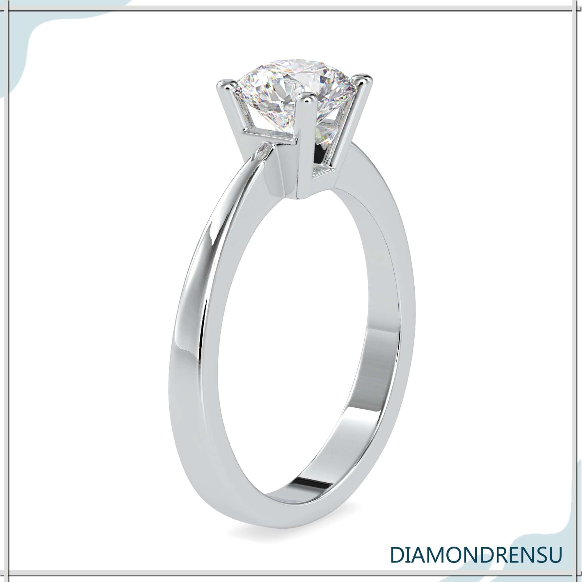 Round solitaire diamond ring with a tapered shank for a perfect fit.