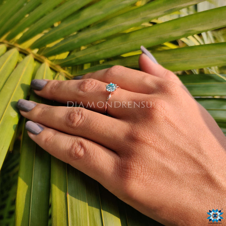 Round moissanite solitaire ring handcrafted in the UK.
