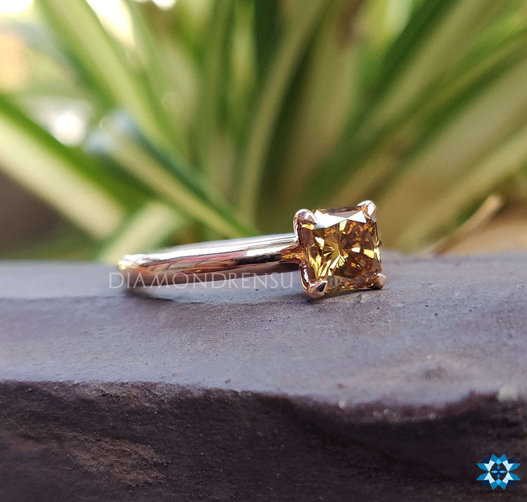 Radiant Brown champagne ring prong setting
