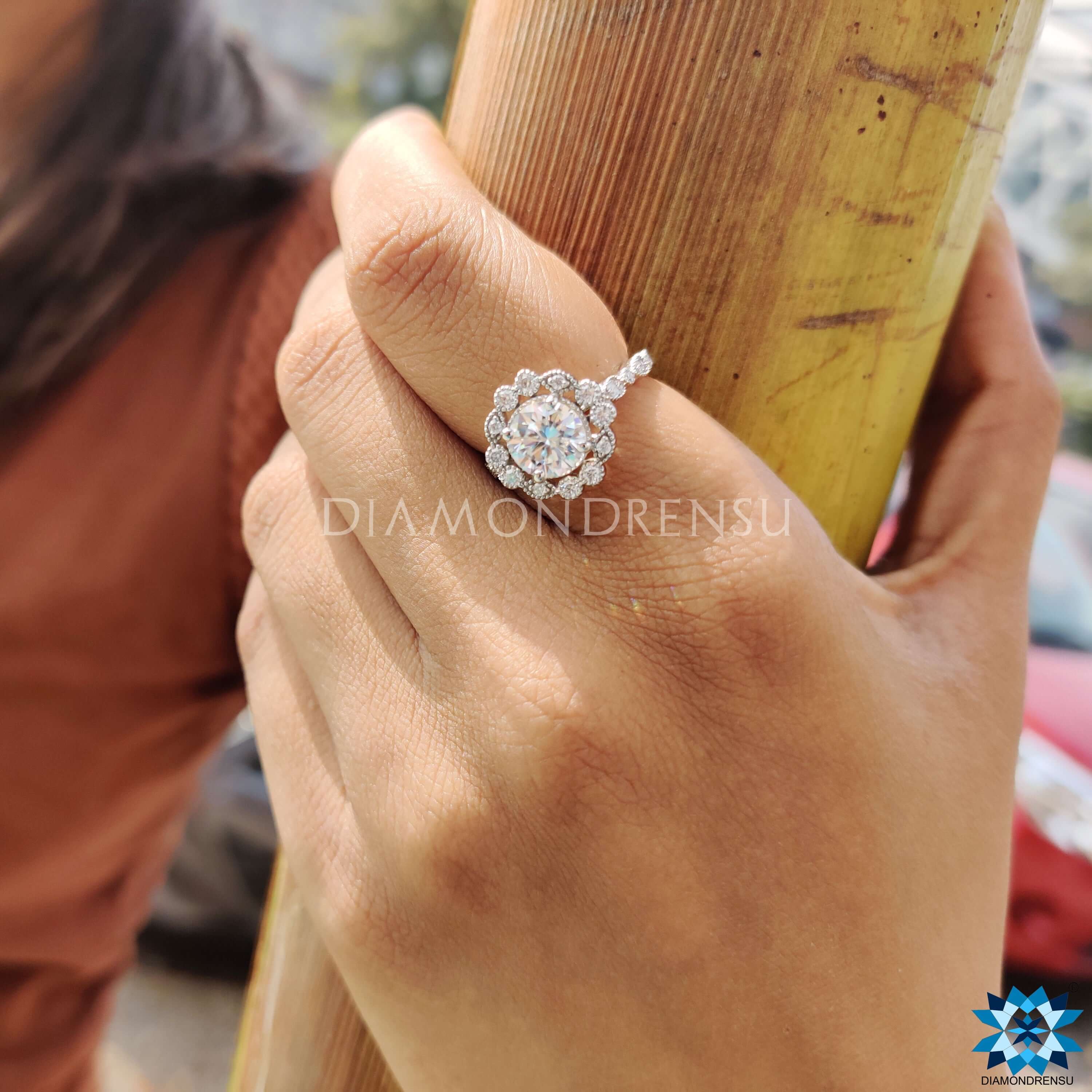 Elegant round cut moissanite ring crafted for timeless beauty.
