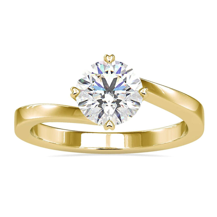 Bypass solitaire engagement ring with round cut diamond, UK handmade.
