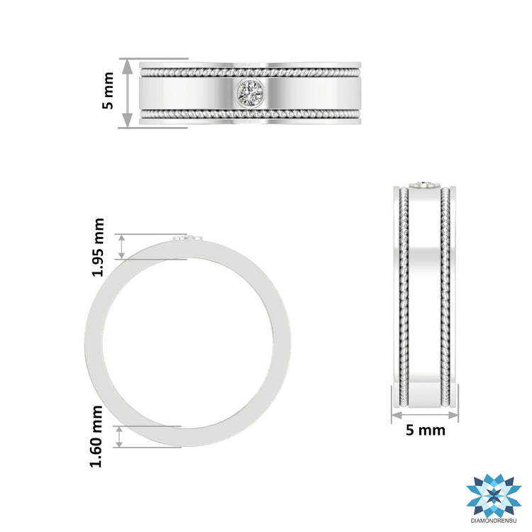 Thin rope detail gold band UK with subtle craftsmanship.
