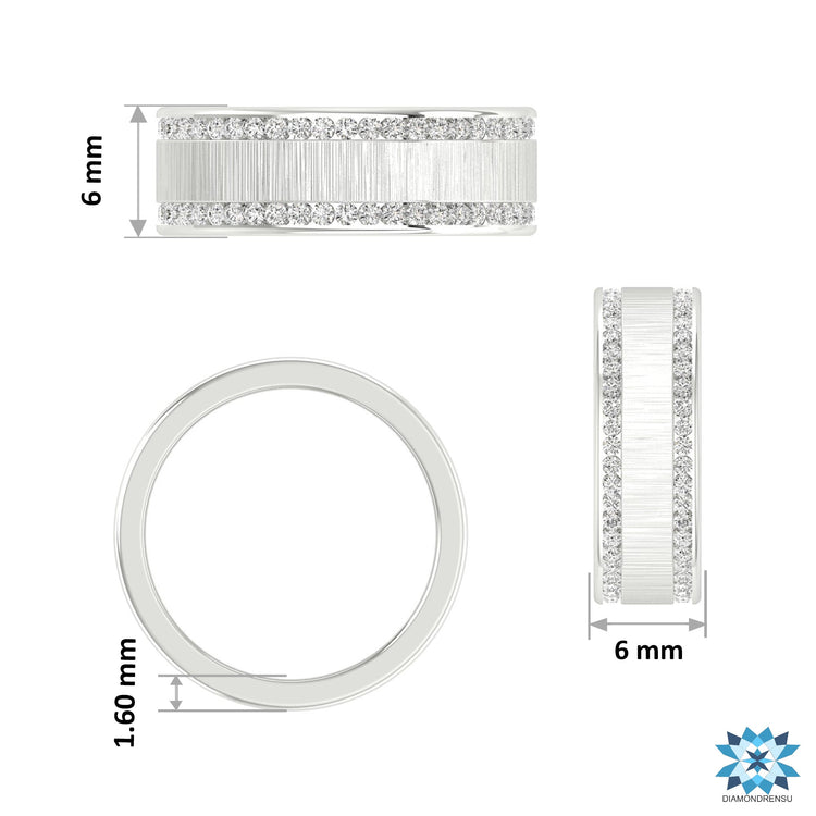 Eternity band for men with two rows of round cut diamonds.
