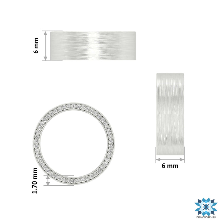 Eternity wedding band with shimmering round cut diamond.
