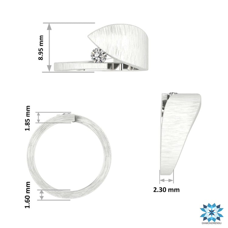 Single round cut diamond set in bypass wedding ring.

