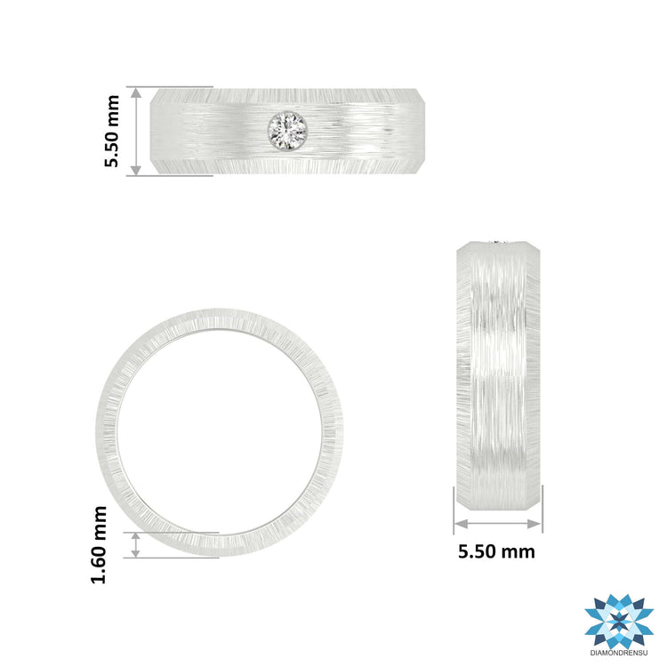 One round diamond band set in white gold flush setting wedding band.
