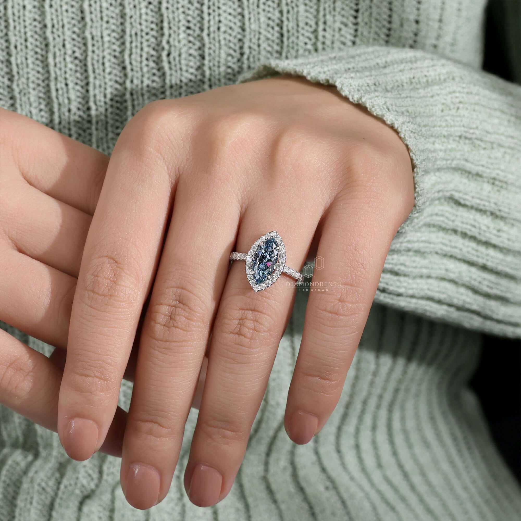 Blue dimond crafted in a marquise design for timeless sophistication.
