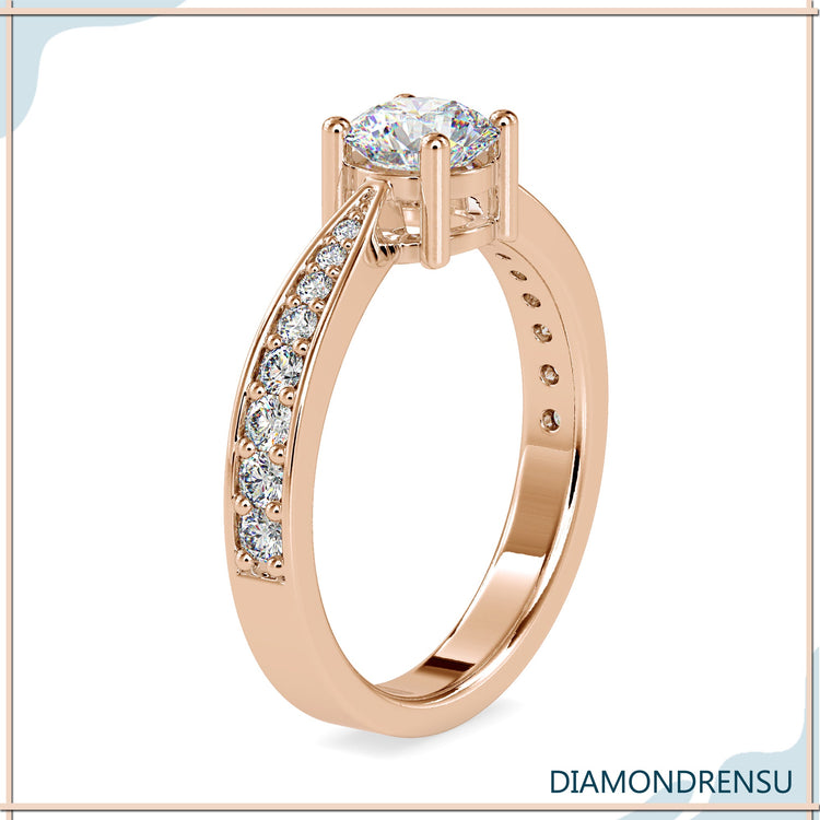 Buy engagement ring in round pave white gold style.
