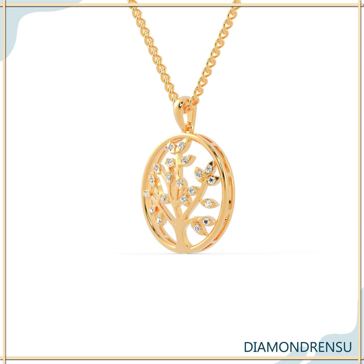 Lab grown diamond pendant with tree life pattern and fine finish.
