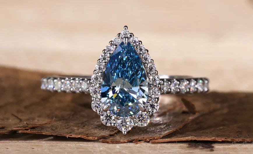 Blue Pear Cut Diamond Ring