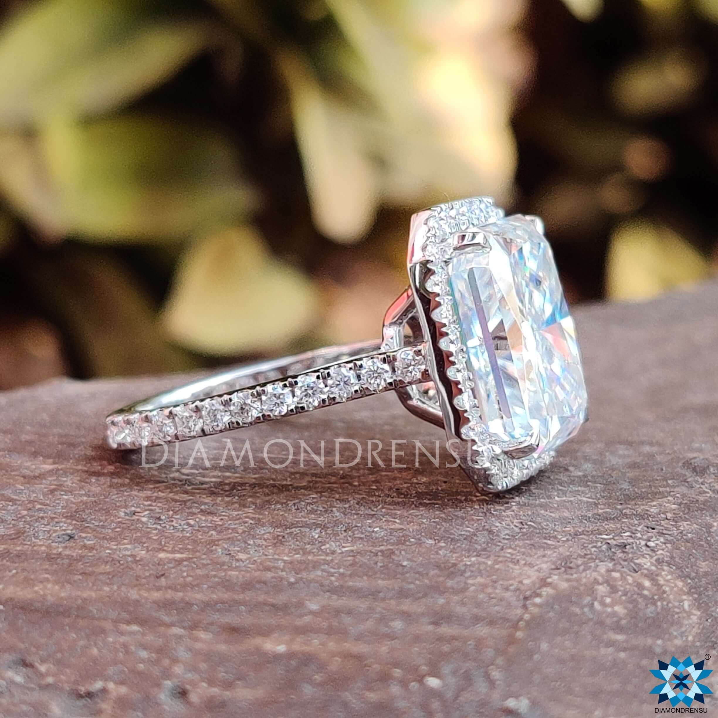 Halo engagement ring in white gold.