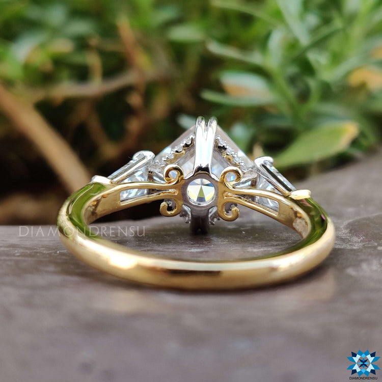 Custom moissanite engagement ring with under halo design.
