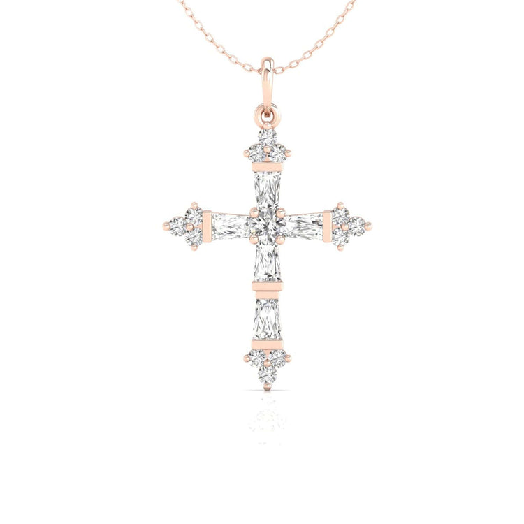 Diamondrensu pendant featuring bar set round diamonds in a cross design.
