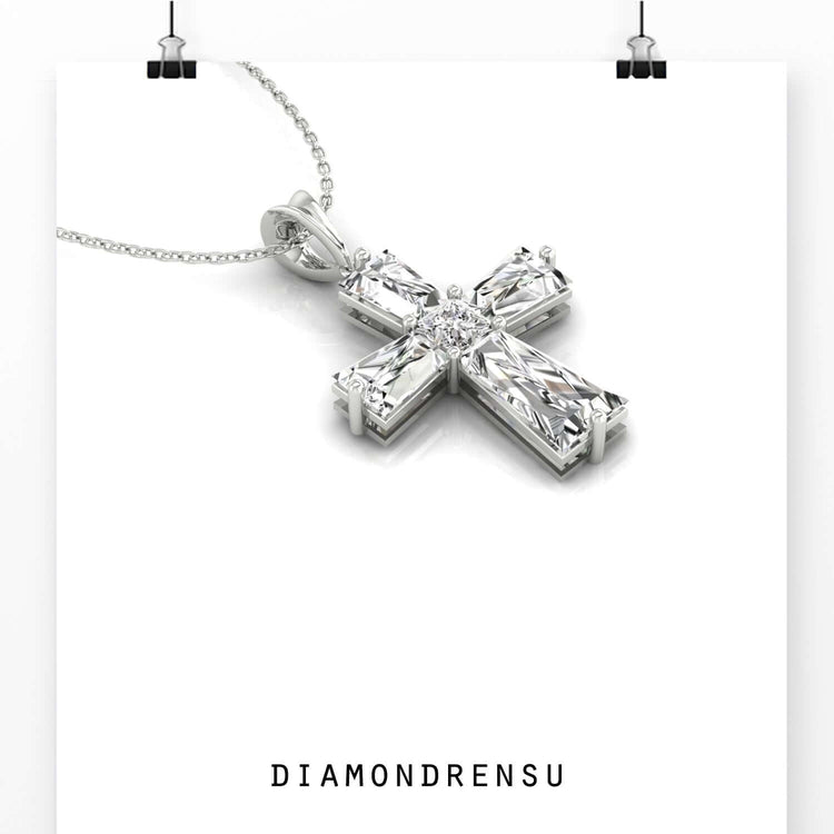 UK diamond pendant paired with matching cross pendant design.
