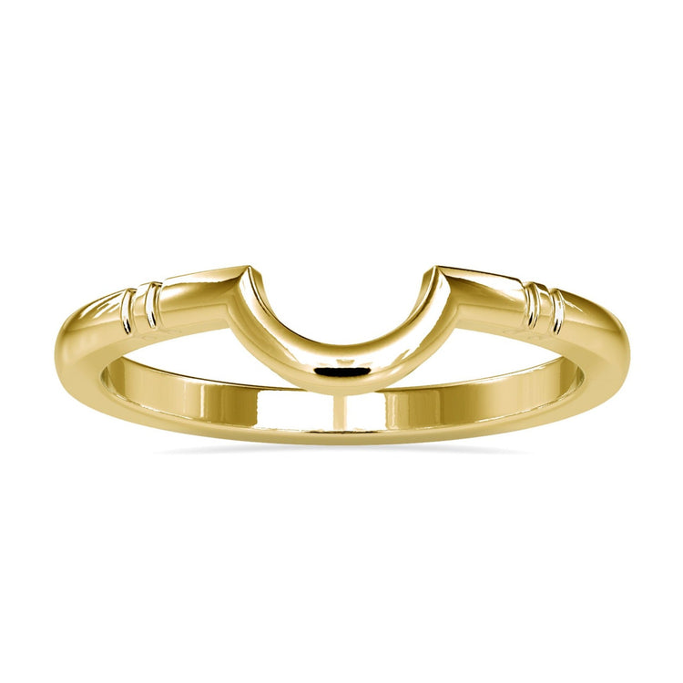 C shaped wedding band crafted in yellow gold.
