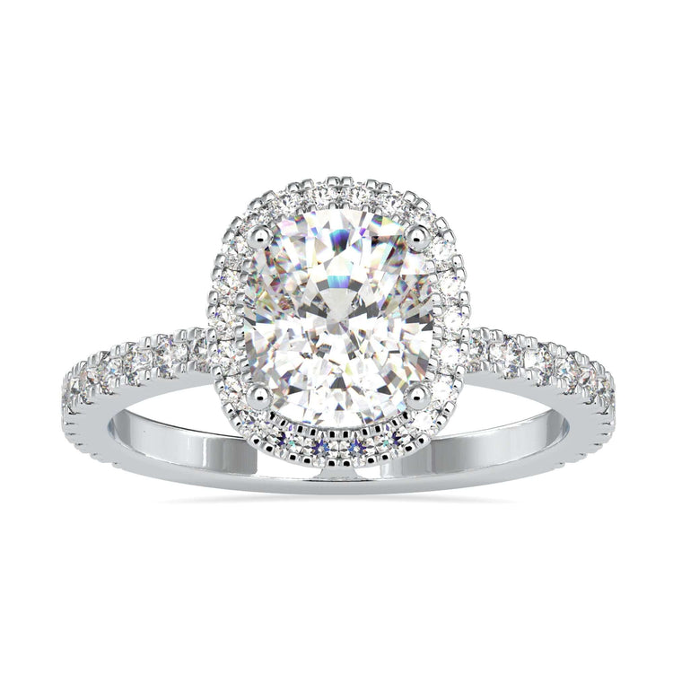 Custom engagement ring with hidden halo design.
