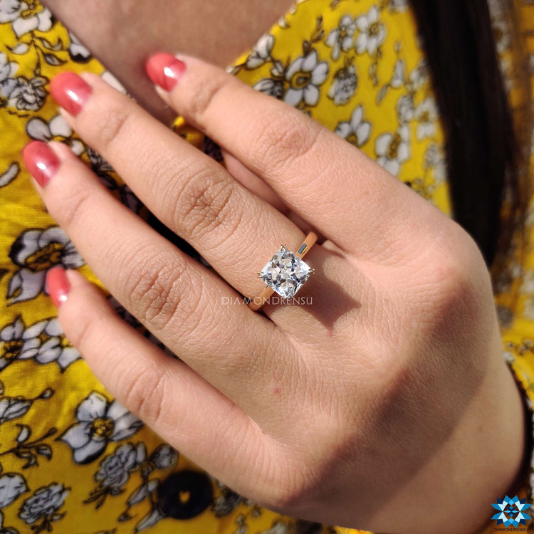 Buy moissanite ring with double claw prong design.
