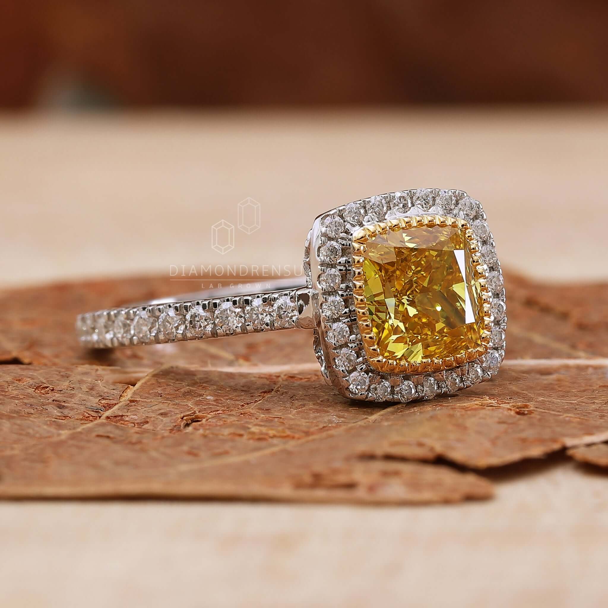 Beautiful yellow diamond cushion cut ring for a special occasion.