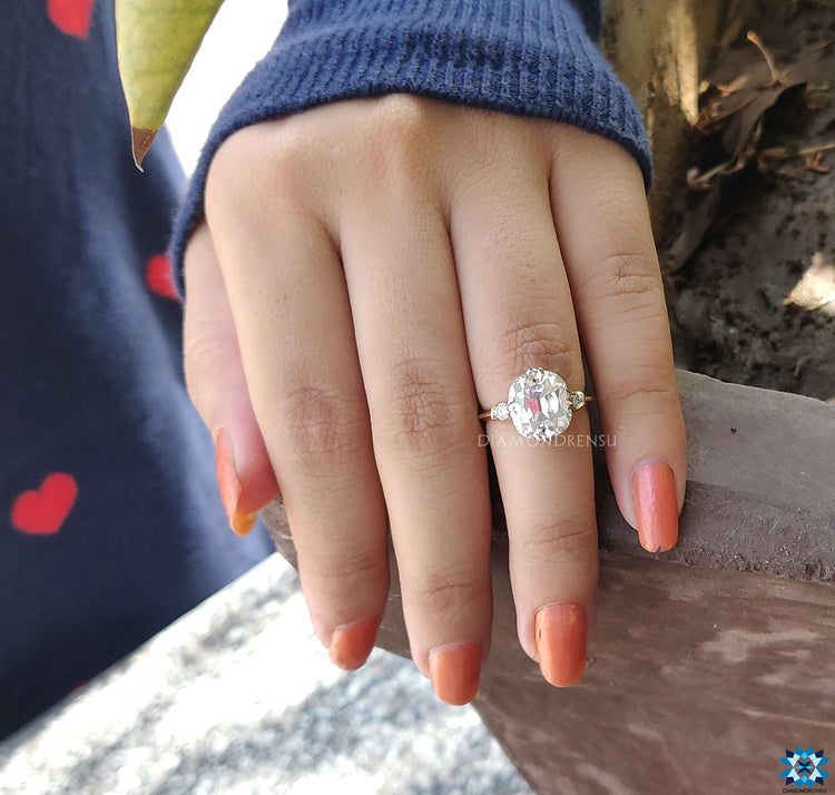 Cushion cut moissanite ring vintage gold engagement ring.