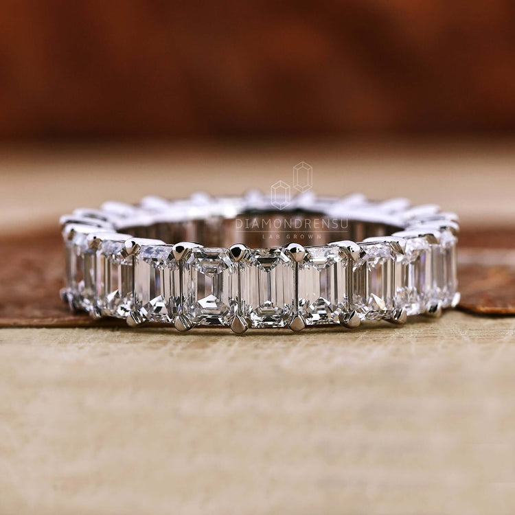 Emerald Cut Lab Grown Diamond Wedding Band, Diamond Eternity Band