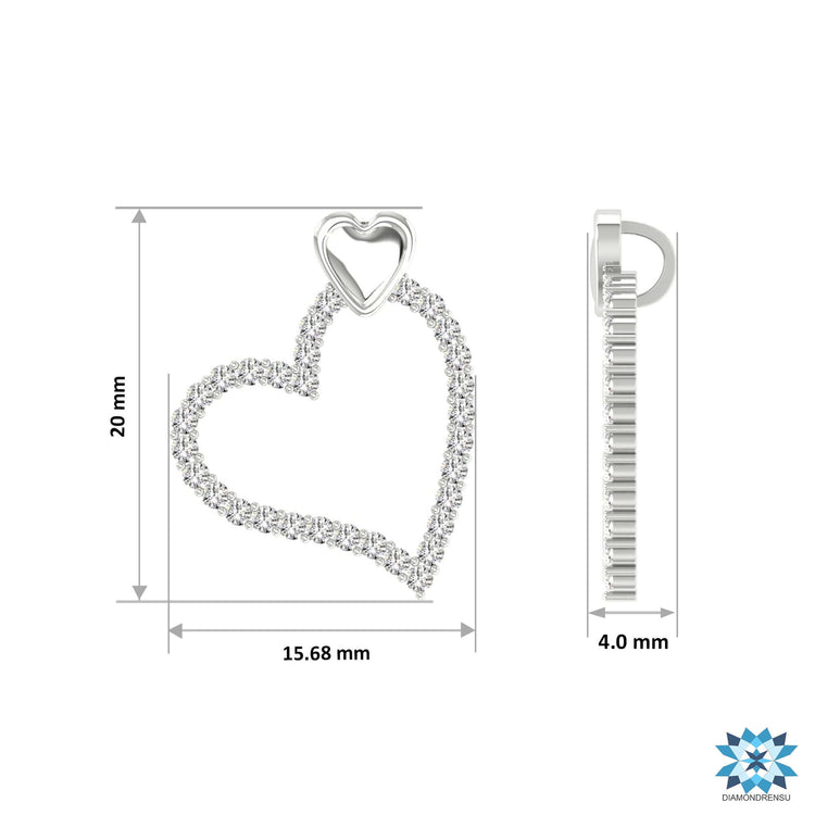 Round diamond pendant set in a yellow gold heart frame.
