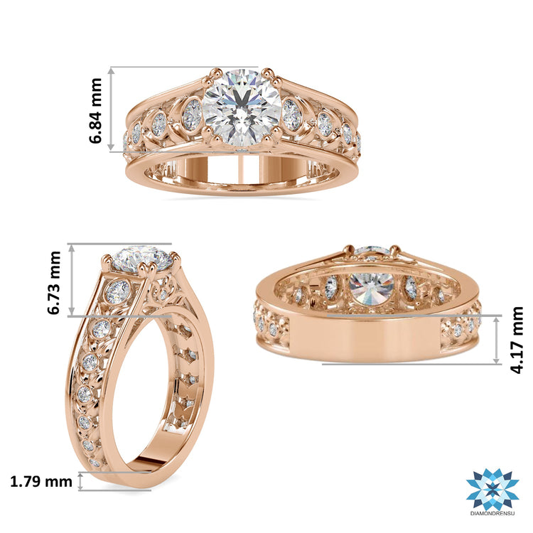 Yellow gold engagement ring with vintage round cut design.
